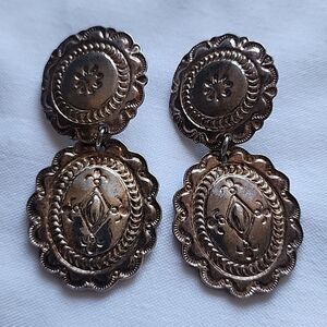 Vintage Western Style Concho Premier Designs Silver Tone Clip~on Earrings
